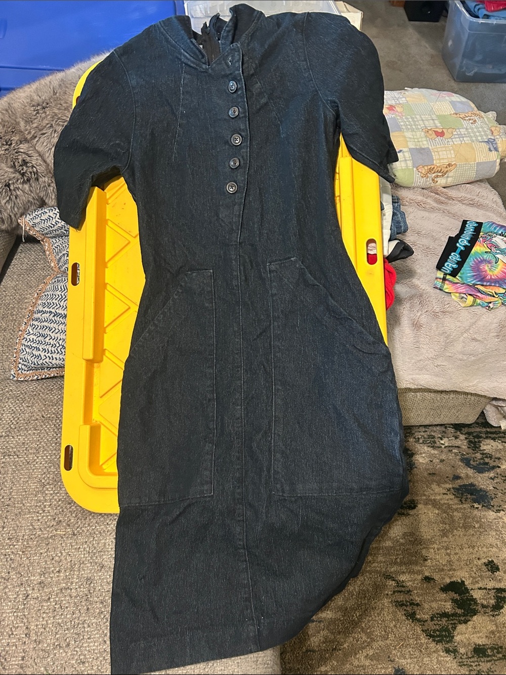 Prairie Underground Black Denim Button-Front Dress